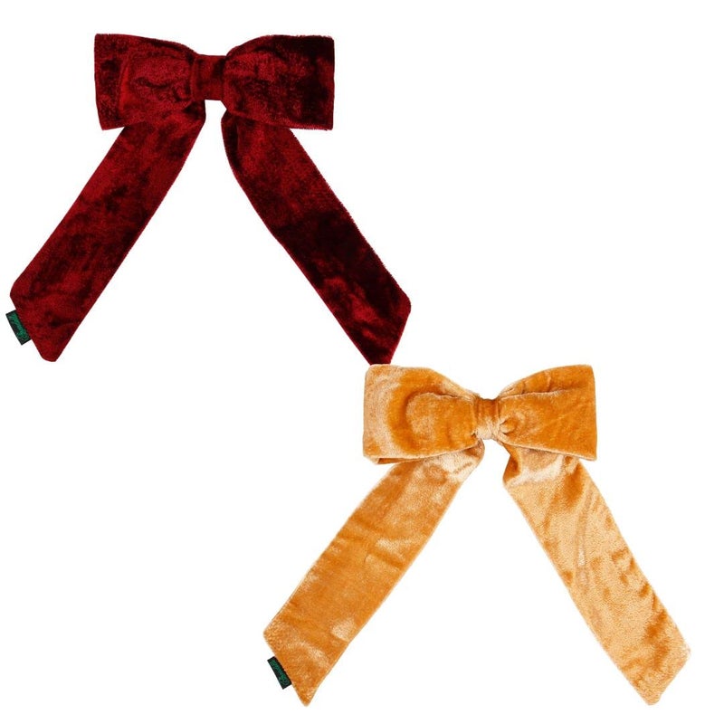 ARENDELLE Combo of 2 Large Velvet Hair Bows in Maroon and Beige - Image 5