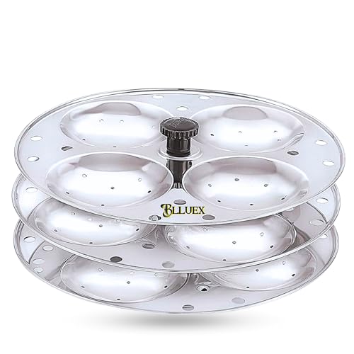 BLLUEX - Premium idli Stand Stainless Steel 3 Plates X 4 Cavity | Large Size 12 idlies for Home & Kitchen (KML-KJ]W3X4), Silver - Image 1