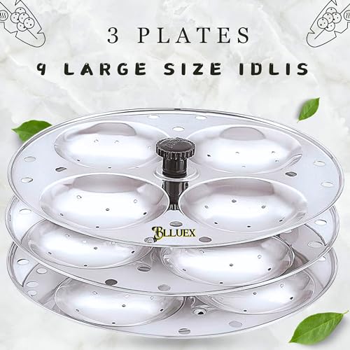 BLLUEX - Premium idli Stand Stainless Steel 3 Plates X 4 Cavity | Large Size 12 idlies for Home & Kitchen (KML-KJ]W3X4), Silver - Image 3