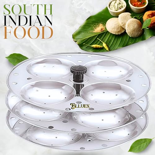 BLLUEX - Premium idli Stand Stainless Steel 3 Plates X 4 Cavity | Large Size 12 idlies for Home & Kitchen (KML-KJ]W3X4), Silver - Image 2