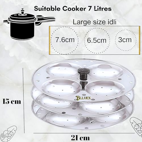 BLLUEX - Premium idli Stand Stainless Steel 3 Plates X 4 Cavity | Large Size 12 idlies for Home & Kitchen (KML-KJ]W3X4), Silver - Image 4