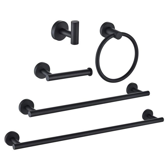 5PIECE BLACK BATHROOM HARDWARE SET HAND TOWEL HOLDERS BATHROOM TOWEL RACK WALL MOUNTED TOWEL BAR STAINLESS STEEL SUS304 MATTE BLACK