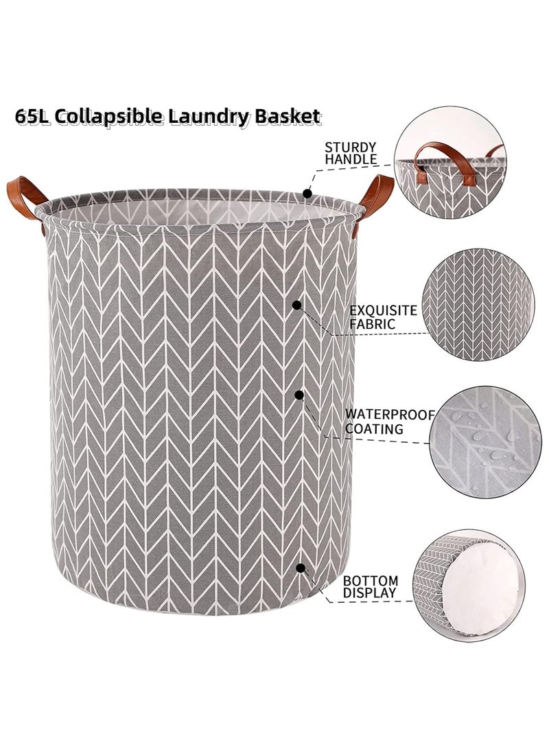DELGREEN 2 Pack Waterproof Laundry Baskets, 65 L Collapsible Bag Organizer Basket, Storage Hamper for Clothes Toys Dirty Clothes Bedroom Grey - Image 3