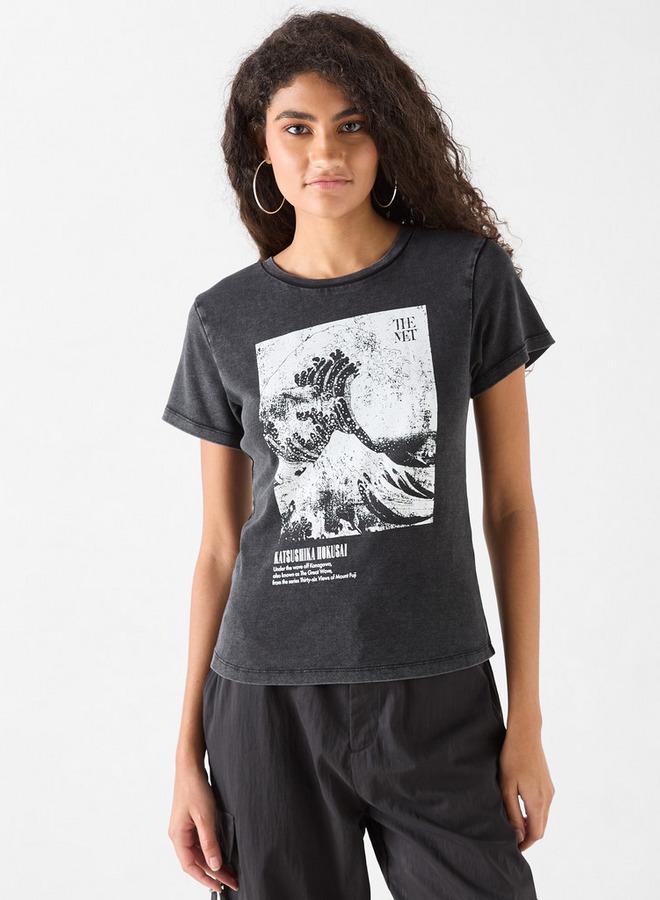 SP Characters The Met Graphic Print Crew Neck T-shirt with Short Sleeves - Image 1