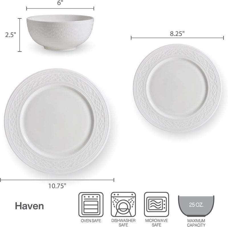 Mikasa Haven Bone China Lightweight Chip Resistant 12 Piece Dinnerware Set Service for 4 White - Image 4