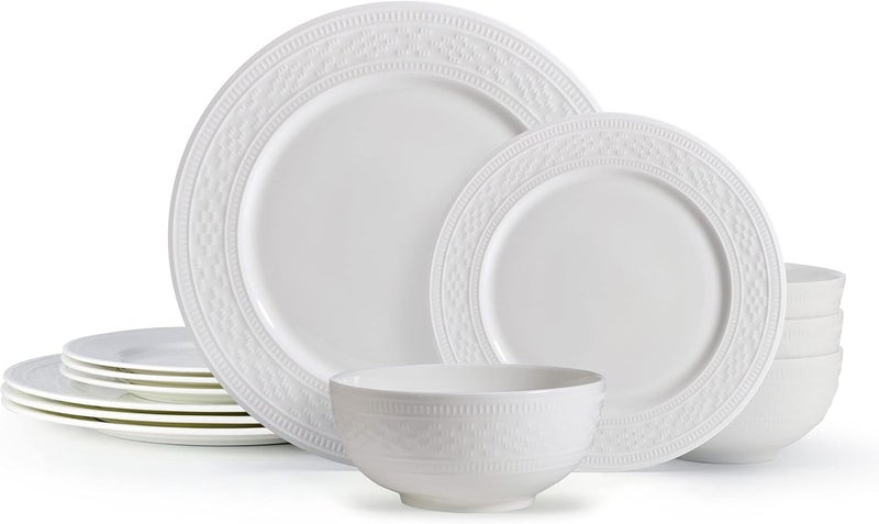 Mikasa Haven Bone China Lightweight Chip Resistant 12 Piece Dinnerware Set Service for 4 White - Image 1