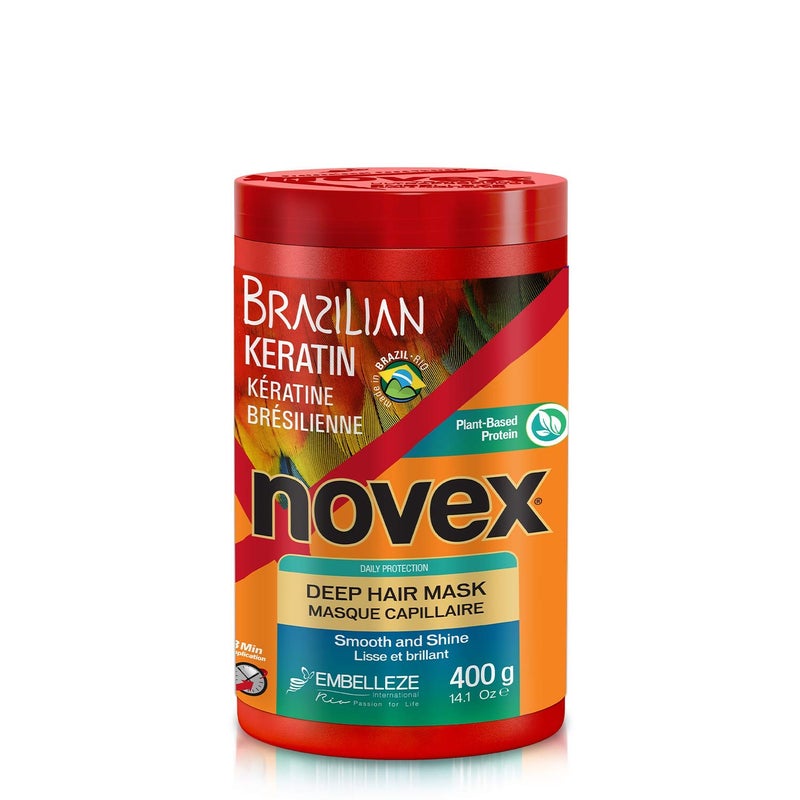 NOVEX كريم علاج الشعر بالكيراتين البرازيلي نوفكس 14.1 أونصة - كيراتين إعادة البناء، التحكم في التجاعيد وإصلاح الأضرار - Image 1