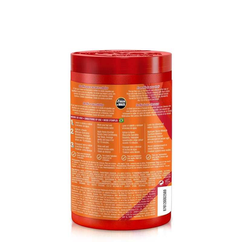 NOVEX كريم علاج الشعر بالكيراتين البرازيلي نوفكس 14.1 أونصة - كيراتين إعادة البناء، التحكم في التجاعيد وإصلاح الأضرار - Image 3