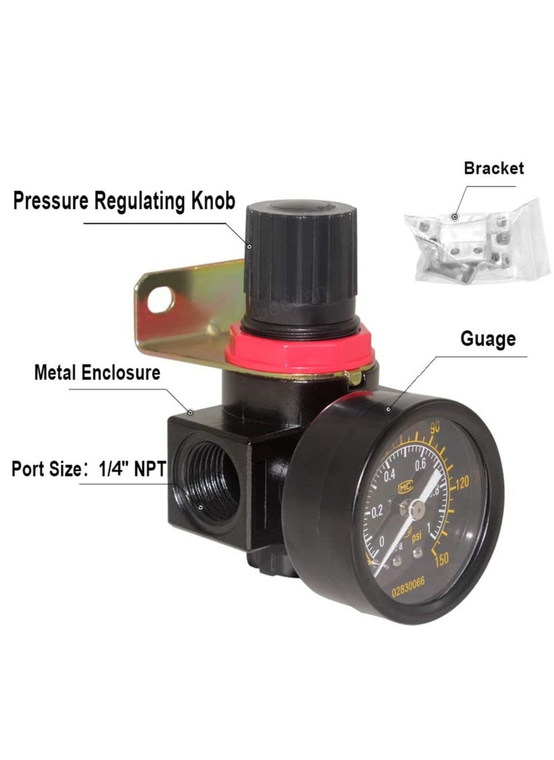 Excefore - BR2000 Air Compressor Regulator Combo 1/4" NPT with Manual Drain, Gauge, and Mounting Bracket, Precise Air Pressure Control for Efficient Operation - Image 1