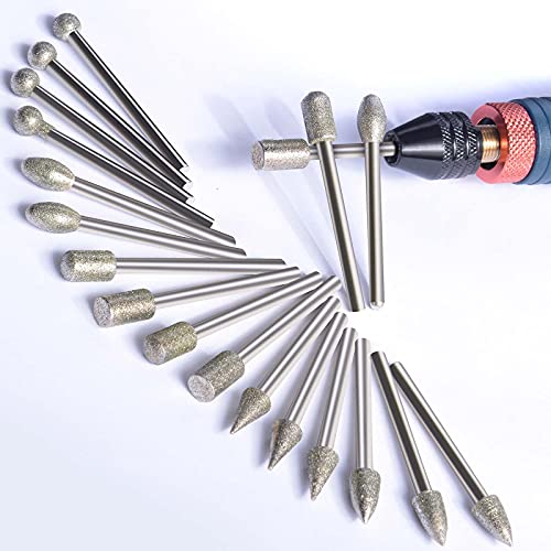 shengbenhao Diamond Grinding Burr Drill Bit Set Compatible with Dremel Rotary Tool 20Pcs Diamond Drill Bits with 1/8" Shank Rotary Tool Accessories for Carving Engraving Grinding Polishing Stone Glass Ceramic - Image 1