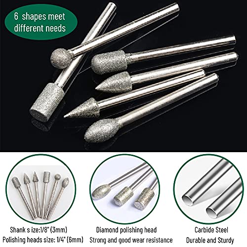 shengbenhao Diamond Grinding Burr Drill Bit Set Compatible with Dremel Rotary Tool 20Pcs Diamond Drill Bits with 1/8" Shank Rotary Tool Accessories for Carving Engraving Grinding Polishing Stone Glass Ceramic - Image 2
