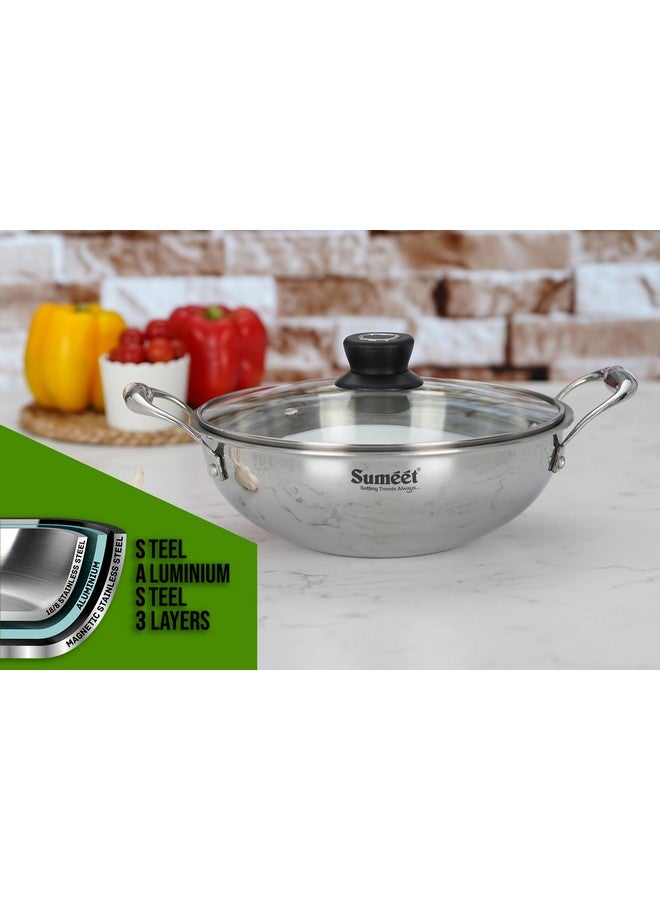 Sumeet سوميت كوك سمارت ثلاثي الطبقات من الفولاذ المقاوم للصدأ قاعدة تحريضية قدر عميق مع غطاء زجاجي - 2.3 لتر - 22 سم، عبوة من 1، فضي - Image 5