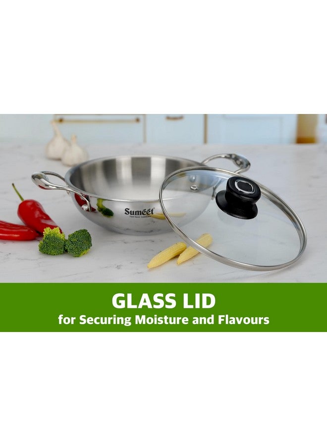 Sumeet سوميت كوك سمارت ثلاثي الطبقات من الفولاذ المقاوم للصدأ قاعدة تحريضية قدر عميق مع غطاء زجاجي - 2.3 لتر - 22 سم، عبوة من 1، فضي - Image 3