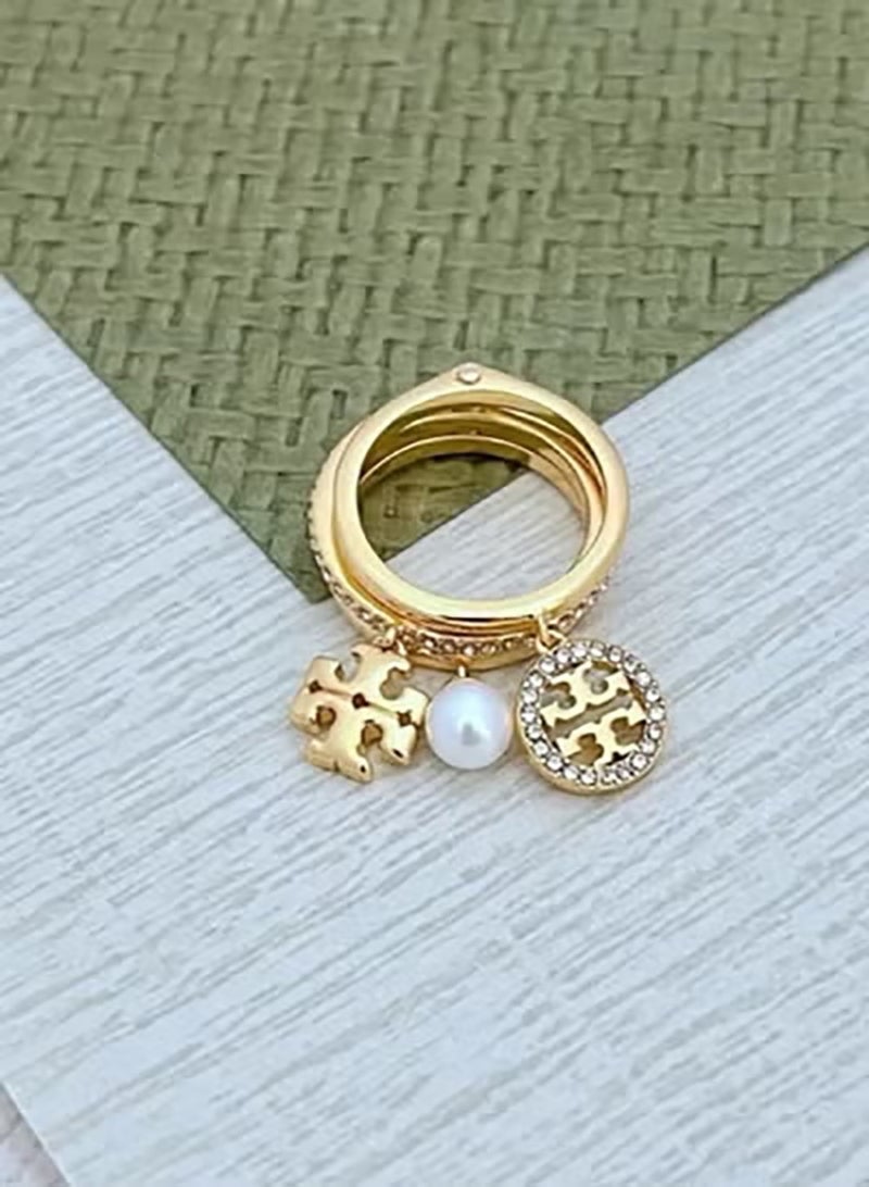 Burch Light Luxury Style Gold Multi - Element Pendant Ring with Pearl and Crystal size 6