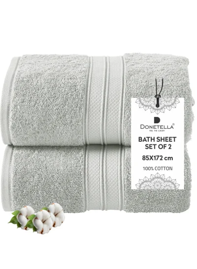 Donetella Premium 100 % Combed Cotton 2-Pcs Bath Sheet Set (85 X 172 CM) 600 GSM Large Towel, Highly Absorbent, Quick Dry,Best Towel for Bathroom, Spa And Hotel,Light Grey