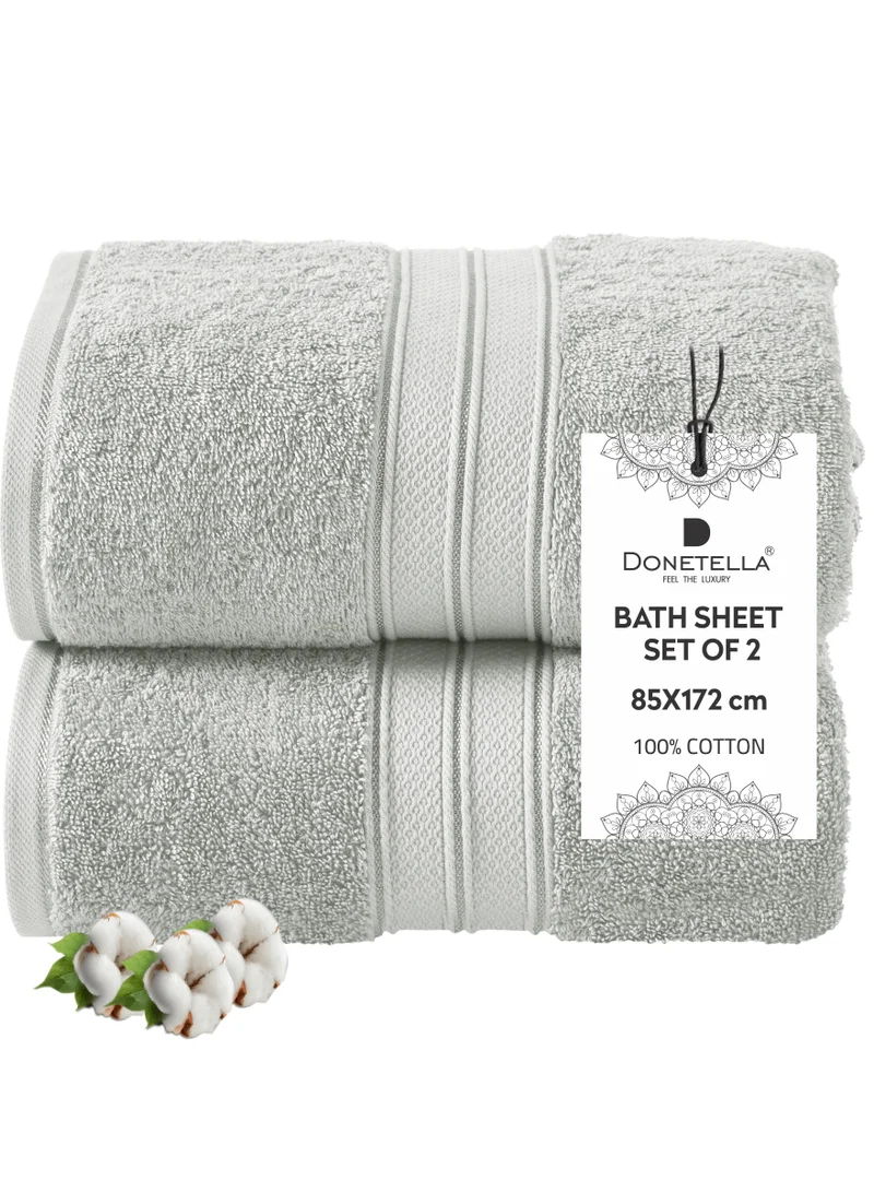 Donetella Premium 100 % Combed Cotton 2-Pcs Bath Sheet Set (85 X 172 CM) 600 GSM Large Towel, Highly Absorbent, Quick Dry,Best Towel for Bathroom, Spa And Hotel,Light Grey