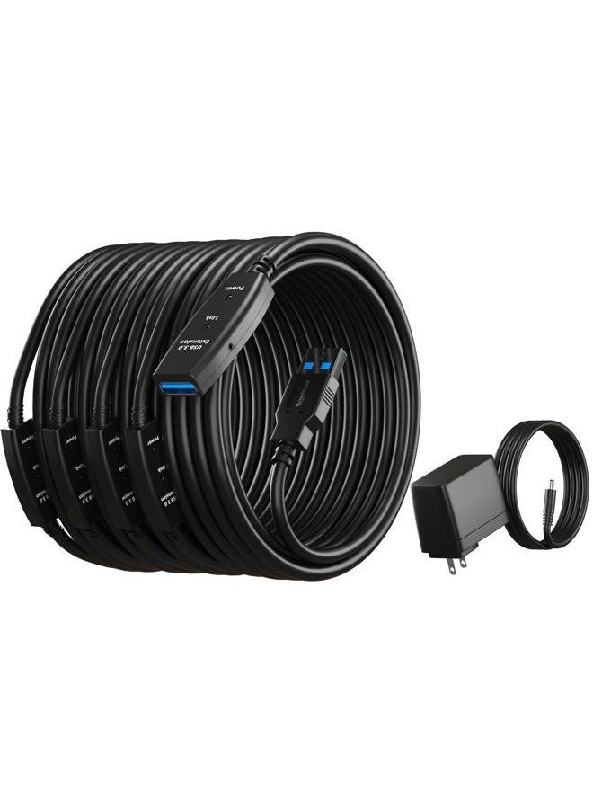 MutecPower كابل تمديد USB نشط بطول 100 قدم 3.0 ذكر إلى أنثى مع 3 شرائح تمديد معزز إشارة - كابل مكرر 30 متر / 100 قدم (مزود الطاقة AC متضمن) - Image 2