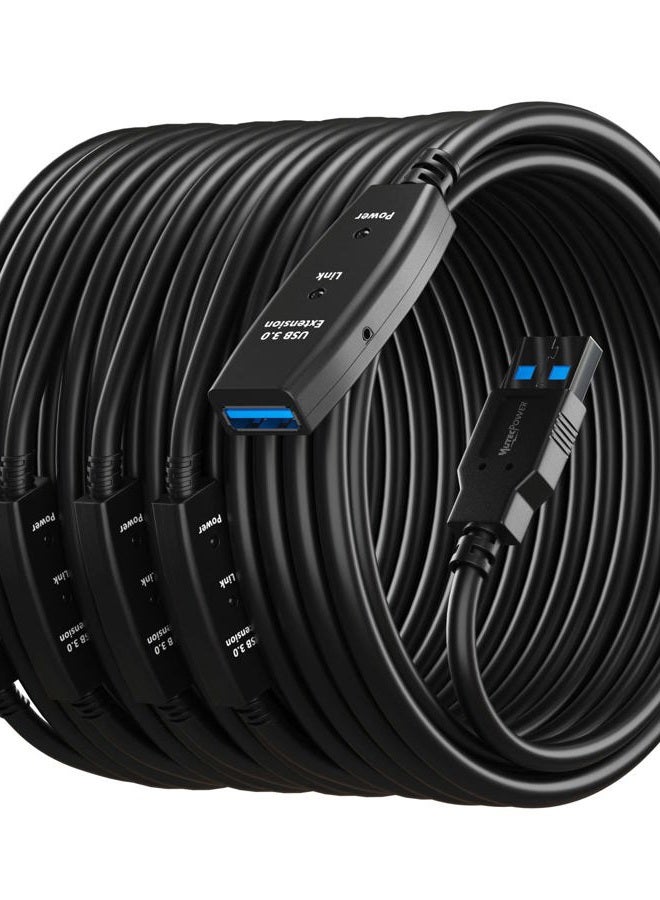 MutecPower كابل تمديد USB نشط بطول 100 قدم 3.0 ذكر إلى أنثى مع 3 شرائح تمديد معزز إشارة - كابل مكرر 30 متر / 100 قدم (مزود الطاقة AC متضمن) - Image 1