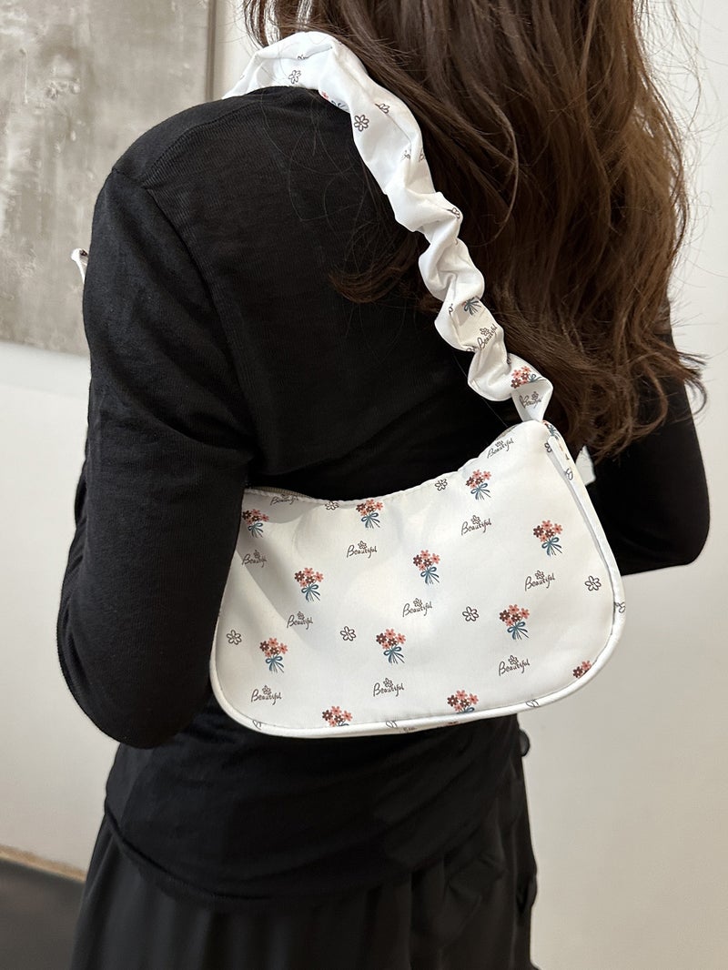 Canvas Bag Women'S 2024 South Korea Saddle Bag All-Match Ins Pleated Shoulder Underarm Bag - Image 2