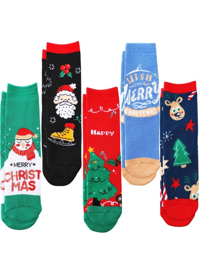 SNUG STAR 5 Pairs Christmas Socks Children Xmas Socks Crew Cotton Socks for 1-3/3-5/6-8/9-12 Children Toddlers Boys Girls((9-12) Set01) - Image 1