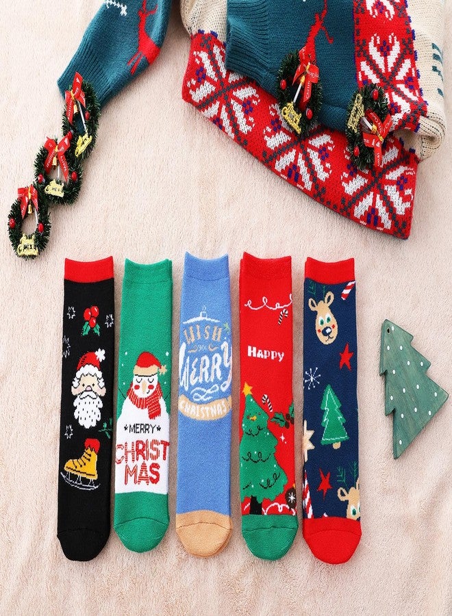 SNUG STAR 5 Pairs Christmas Socks Children Xmas Socks Crew Cotton Socks for 1-3/3-5/6-8/9-12 Children Toddlers Boys Girls((9-12) Set01) - Image 2