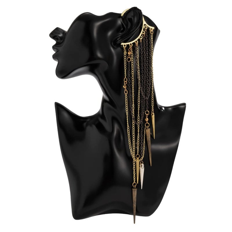 Wiwpar Fashion Long Chain Tassel Earrings Studded Spike Rivet Dangle Earrings Punk Stud Ear Cuffs Earrings for Women (2pcs) - Image 5