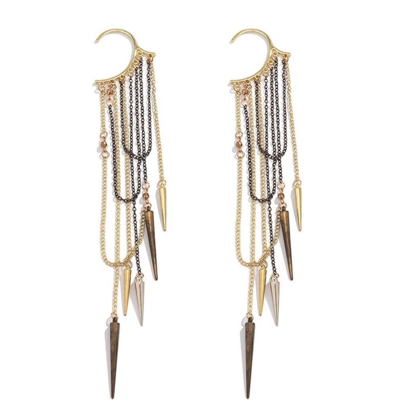 Wiwpar Fashion Long Chain Tassel Earrings Studded Spike Rivet Dangle Earrings Punk Stud Ear Cuffs Earrings for Women (2pcs) - Image 1
