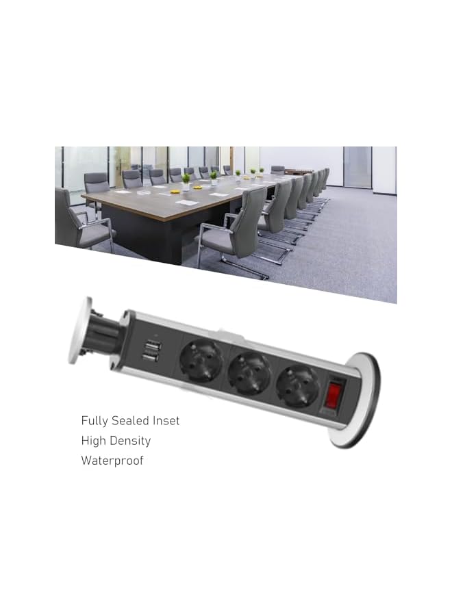 The Bros مخرج علوي لسطح العمل - شريط طاقة مدمج من سبائك الألمنيوم مع 3 مقابس EU و USB - مقبس قابل للسحب لسطح المطبخ - Image 3