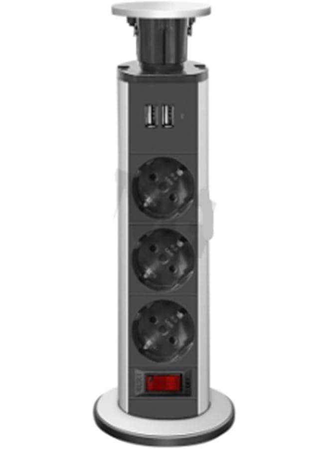 The Bros مخرج علوي لسطح العمل - شريط طاقة مدمج من سبائك الألمنيوم مع 3 مقابس EU و USB - مقبس قابل للسحب لسطح المطبخ - Image 1