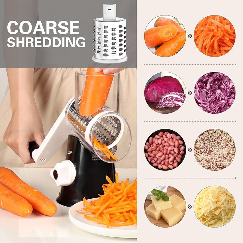 Cambom Rotary Cheese Grater Hand Crank Cheese Shredder for Fresh Cheese, Vegetable, Nuts,Non-slip Suction Base, Free Cleaning Brush Three Blades, Black - Image 2