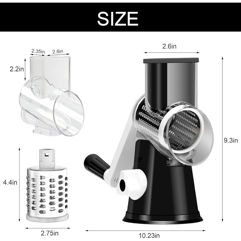 Cambom Rotary Cheese Grater Hand Crank Cheese Shredder for Fresh Cheese, Vegetable, Nuts,Non-slip Suction Base, Free Cleaning Brush Three Blades, Black - Image 5
