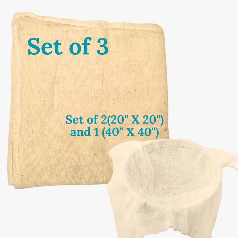 Manushya Life Manushya Life 100% Muslin Cheese Cloth Ideal for Making Cheese, Jellies, Yogurt & Many More... Durable, Reusable, Multipurpose Strainer… (20" x 20" + 40" x 40")  - Image 2