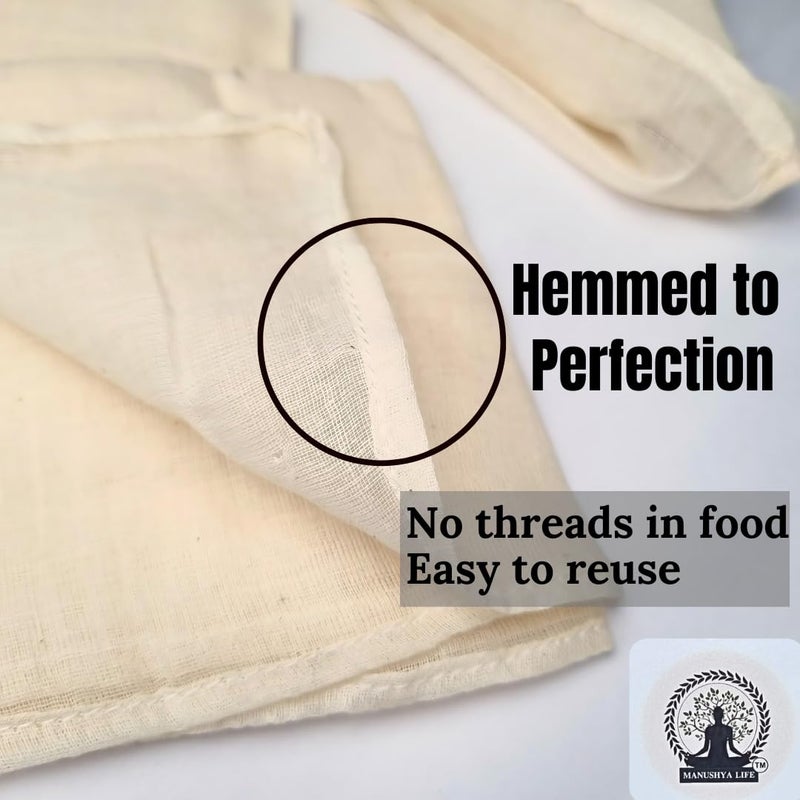 Manushya Life Manushya Life 100% Muslin Cheese Cloth Ideal for Making Cheese, Jellies, Yogurt & Many More... Durable, Reusable, Multipurpose Strainer… (20" x 20" + 40" x 40")  - Image 3