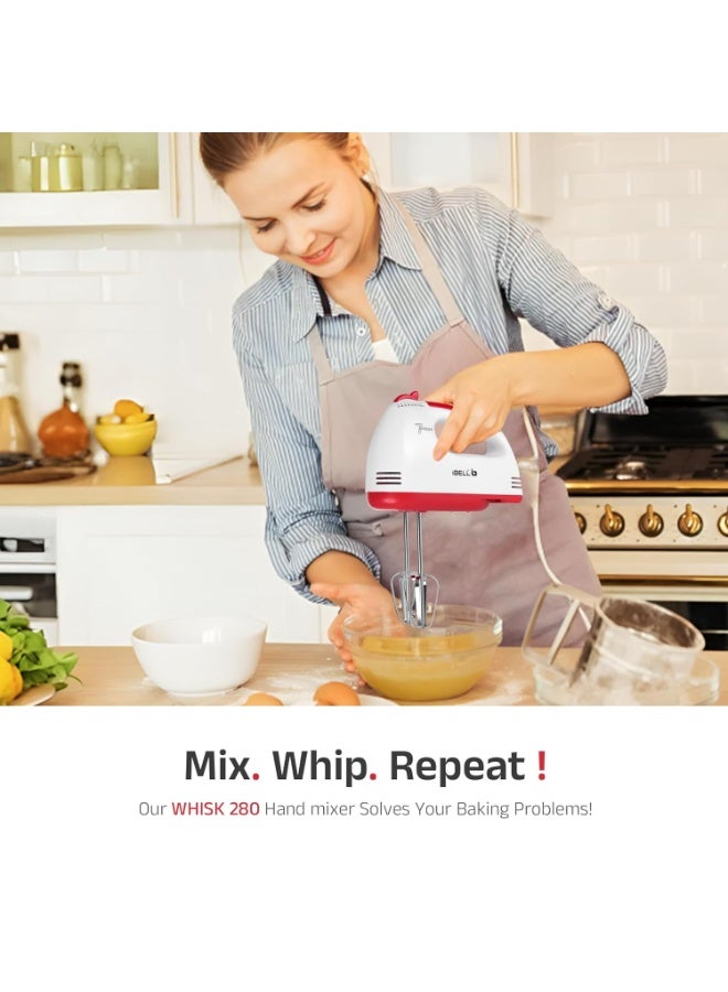 آي بيل iBELL WHISK280 Hand Mixer, 280W, 7 Speed Control Plus Turbo, Beater/Blender/Electric Cream Maker for Cakes, stainless, Dough Hooks (White) - Image 2