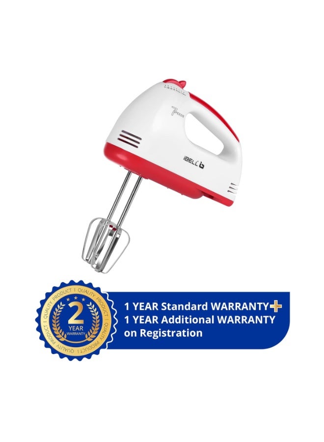 آي بيل iBELL WHISK280 Hand Mixer, 280W, 7 Speed Control Plus Turbo, Beater/Blender/Electric Cream Maker for Cakes, stainless, Dough Hooks (White) - Image 1