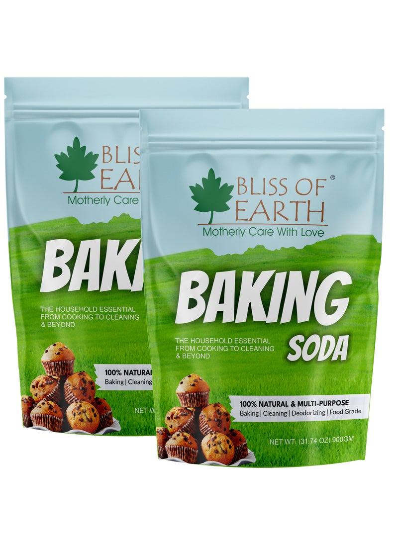 BLISS OF EARTH - Baking Soda For Food & Cleaning Purpose 900gm Pure Sodium Bicarbonate for Baking Cleaning and Deodorizing Food Grade Non GMO Eco Friendly Pack of 2 - Image 1