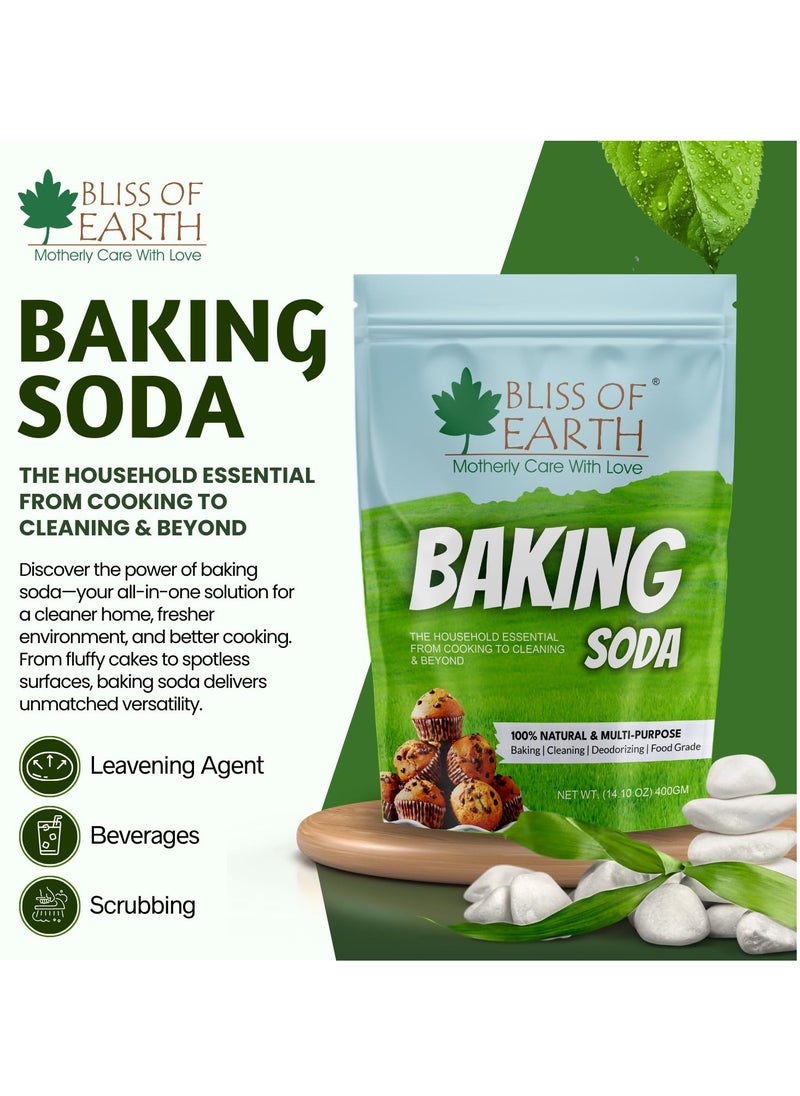 BLISS OF EARTH - Baking Soda For Food & Cleaning Purpose 900gm Pure Sodium Bicarbonate for Baking Cleaning and Deodorizing Food Grade Non GMO Eco Friendly Pack of 2 - Image 1