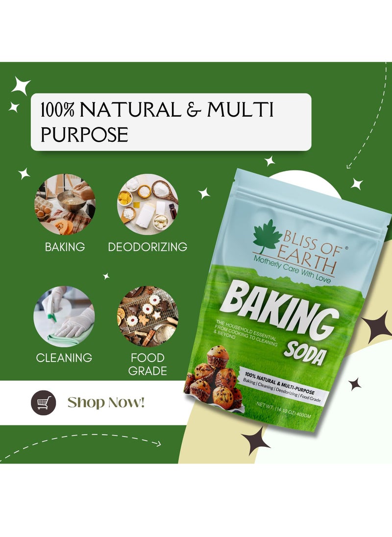 BLISS OF EARTH - Baking Soda For Food & Cleaning Purpose 900gm Pure Sodium Bicarbonate for Baking Cleaning and Deodorizing Food Grade Non GMO Eco Friendly Pack of 2 - Image 1