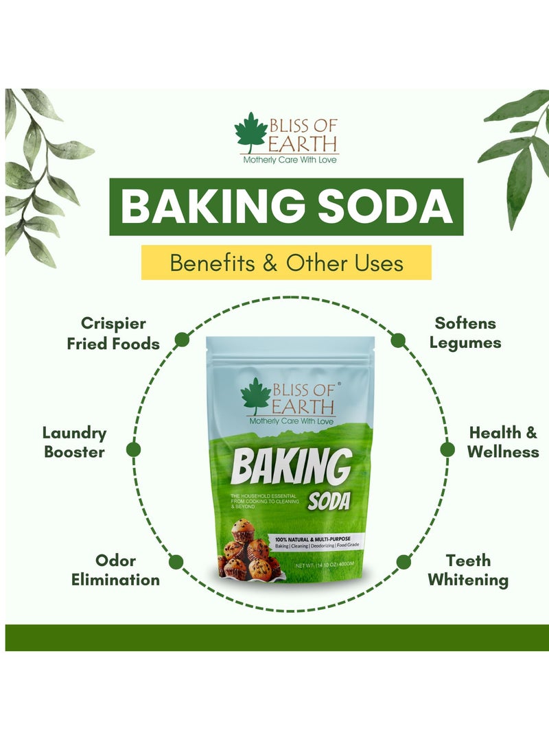 BLISS OF EARTH - Baking Soda For Food & Cleaning Purpose 900gm Pure Sodium Bicarbonate for Baking Cleaning and Deodorizing Food Grade Non GMO Eco Friendly Pack of 2 - Image 1