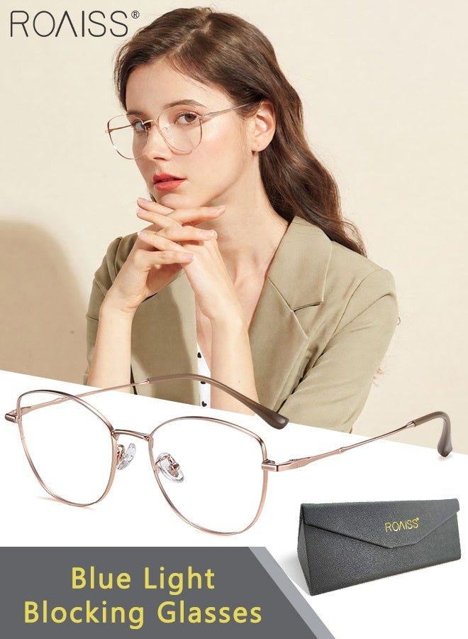 roaiss Ultra-light Pure Titanium Stylish Blue Light Glasses for Woman Blue Light Filter Computer Reading Gaming TV Phones Cat Eye Eyeglasses Anti Eyestrain Headache Eyewear 53mm - Image 1