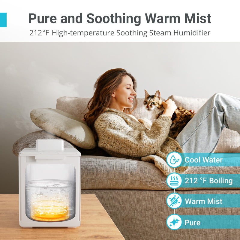 Livatro Stainless Steel Humidifier, 3L Warm Mist Humidifier, Easy Clean with Warm Steam Humidifier, Healthy Air Mist Humidifiers for Bedroom Living Room, with Sleep Mode and Auto-off Setting - Image 2