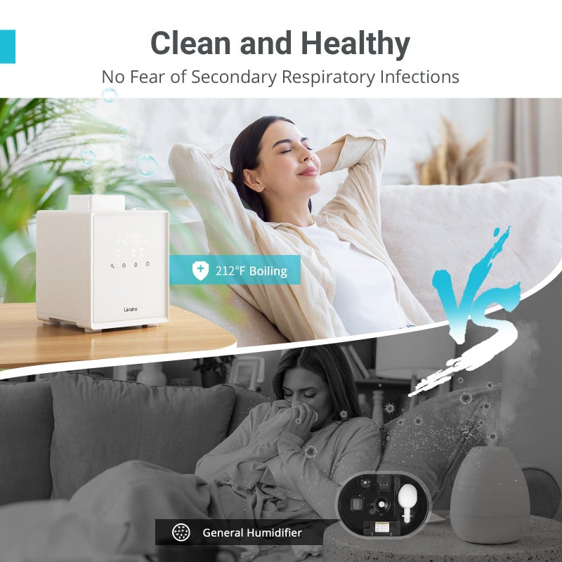 Livatro Stainless Steel Humidifier, 3L Warm Mist Humidifier, Easy Clean with Warm Steam Humidifier, Healthy Air Mist Humidifiers for Bedroom Living Room, with Sleep Mode and Auto-off Setting - Image 3