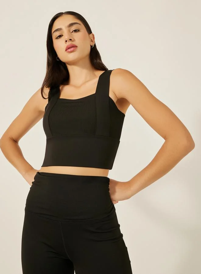 Styli Textured Broad Underband Seam Longline Sports Bra