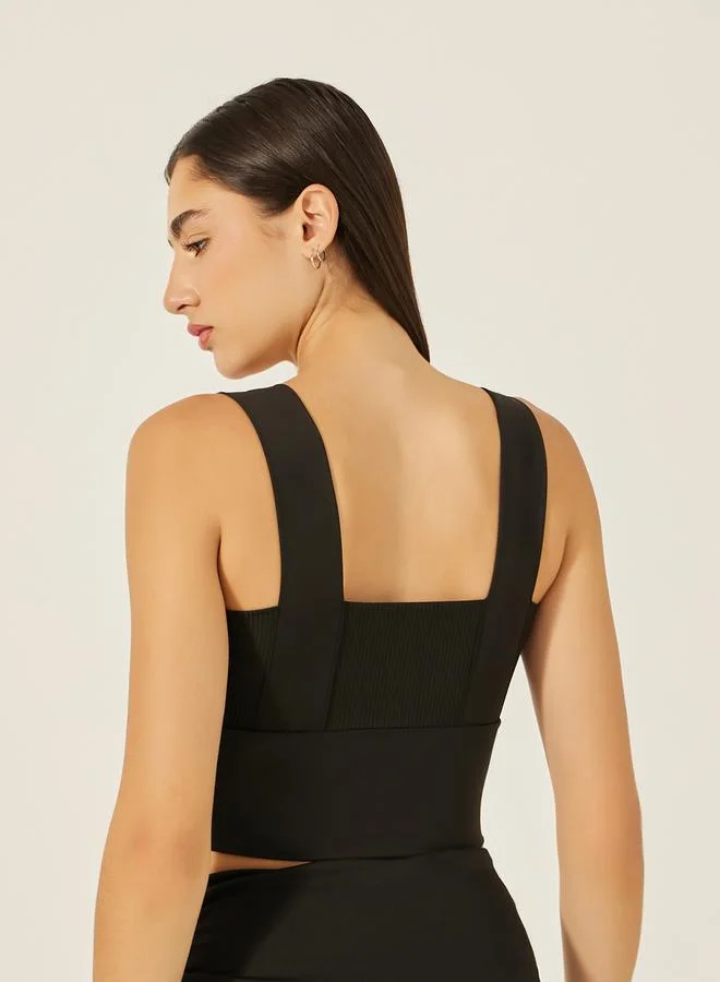 Styli Textured Broad Underband Seam Longline Sports Bra