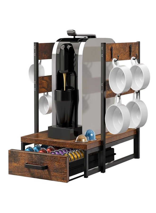 Evermagin Coffee Pod Holder, Vertuo Pod Holder Compatible with Nespresso, 28 Large or 56 Small Nespresso Capsule Organizer Drawer Station with Cup Rack, Rustic Brown - Image 1
