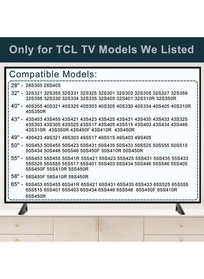 Maozhren حامل لتلفاز TCL أرجل حامل 28 32 40 43 49 50 55 65 بوصة لقاعدة تلفاز TCL، لـ 28D2700 32S321 40S325 43S431 43S303 49S423 50S423 50S425 55S525 65S555، حامل تلفاز لأرجل TCL Roku، مع براغي - Image 2