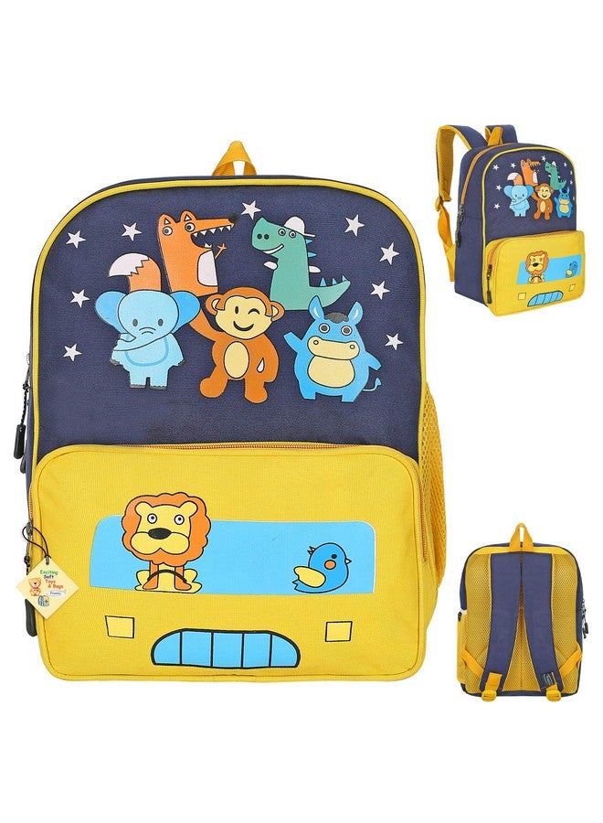 Frantic Kids Soft Cartoon Animal Travelling School Bag Soft Plush Velvet Standard 2 Compartment Backpack Baby Girls Boys For 2 To 5 Years Boys/Girls Nursery, Picnic,Preschool(Yellow Zoo Bag), Medium - Image 2