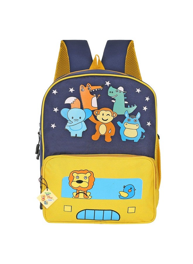 Frantic Kids Soft Cartoon Animal Travelling School Bag Soft Plush Velvet Standard 2 Compartment Backpack Baby Girls Boys For 2 To 5 Years Boys/Girls Nursery, Picnic,Preschool(Yellow Zoo Bag), Medium - Image 1