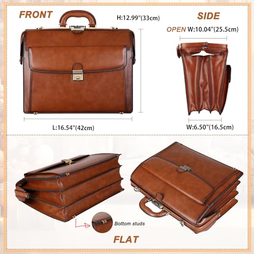 Banuce Vintage Leather Briefcase for Men 15.6 Inch Legal Attorney Lawyer Briefcase Doctor Bag for Office Work Business Travel with Lock Brown - Image 5