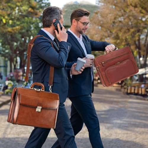 Banuce Vintage Leather Briefcase for Men 15.6 Inch Legal Attorney Lawyer Briefcase Doctor Bag for Office Work Business Travel with Lock Brown - Image 3